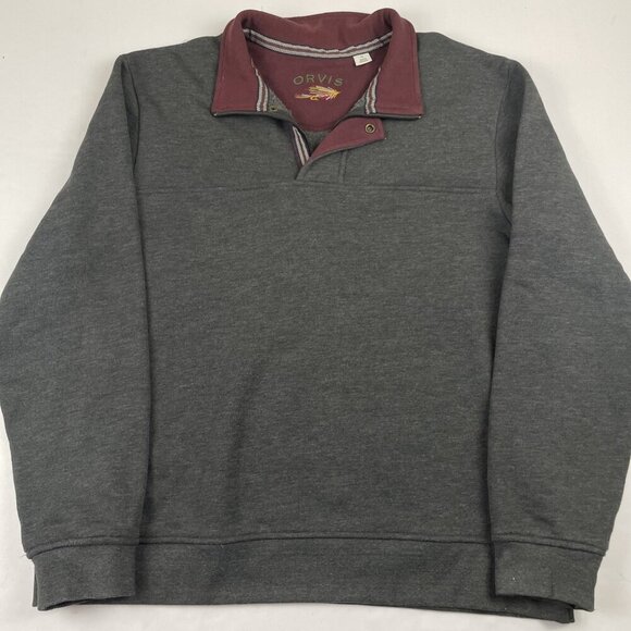 ORVIS FLY FISHING 1/4 Zip Snap Pullover Sweater Men’s XL Cotton Blend Dark Gray - Picture 2 of 10
